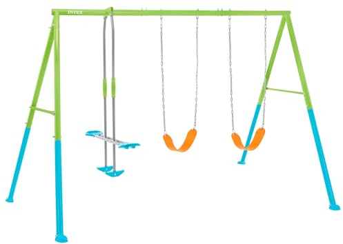 Intex 44121 - Altalena con Due Seggiolini e Dondolo, Acciaio, Verde e Azzurro, 343x249x203 cm