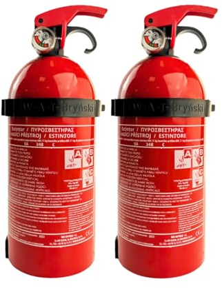 notlok Safety Work - 2X Extintor de Polvo 1kg ABC + E < 1000 V | 3 años de garantía | Mini extintor de presión Continua doméstico Ideal para Cocina y para Coche | + Soporte para extintor