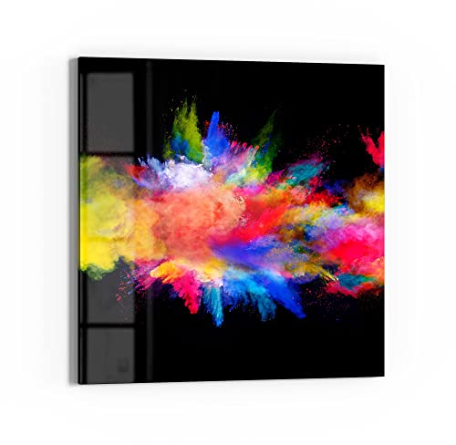 DEQORI Glas-Magnettafel | 50x50 cm groß | Motiv Zusammenknall Farbpuder | Memo-Board aus Glas | Magnetboard inkl. Magnete, Stift & Tuch für Küche & Büro | Tafel magnetisch & beschreibbar