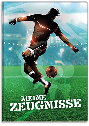 itenga hochwertige Zeugnismappe A4 Motiv Fussball - wattierter Umschlag - 10 Klarsichthüllen in DIN A4 für bis zu 20 Dokumente
