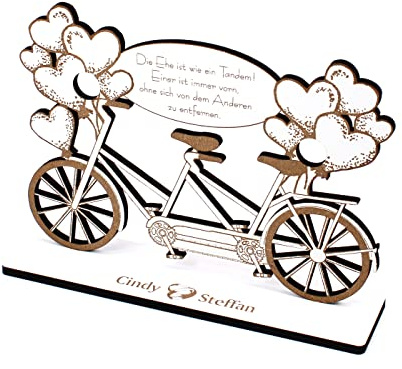 Personalisiertes Hochzeitsgeschenk für Brautpaar Tandem mit Herzballons Geschenk zur Hochzeit - inkl. Name von Braut und Bräutigam - personalisiert Hochzeitsgeschenke