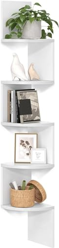 Zuvo White Corner Shelf 5-Tier - Floating Corner Shelves Wall Mounted | Zigzag Bookshelf for Bedroom, Living Room, Office | 20×20×127.5cm - Space-Saving Wall Shelf