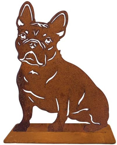 Terma Stahldesign Rost Hund Französische Bulldogge Lebensgroß Handmade Germany tolle Gartendeko aus Metall Figur deko Geschenk Rostfigur Garten deko Gartenfigur