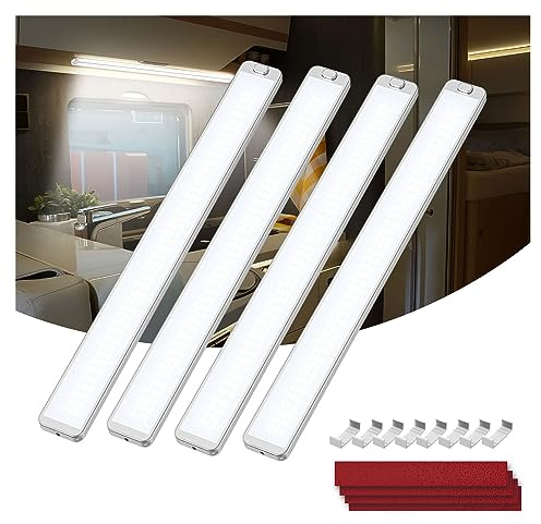 Kriogor 228 LED Leiste 12V 10W, 4 Stück 2000LM Led Lampe Wohnmobil mit Schalter, 42CM 6000K KFZ Beleuchtung Leiste für Auto Van Bus Caravan Boot Küche LKW Universal