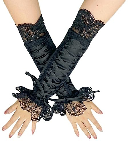 haozaikeji Spitze Fingerlos Armstulpen Vintage Opernhandschuhe Elegant Gothic Arm Ärmel Abendhandschuhe Party Lang Tanzhandschuhe 1920er Stil Handschuhe Hochzeit Classic Handgelenk Manschetten
