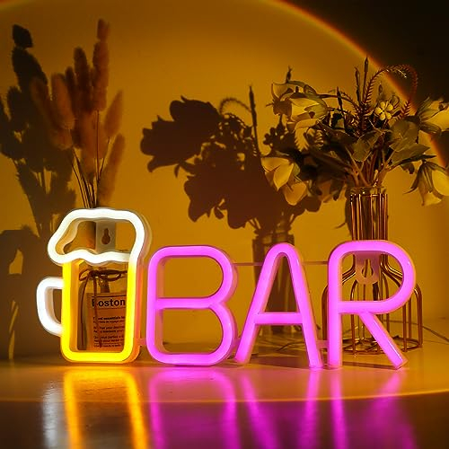 WIOSOUL Neon Sign Bar Light for Wall Decor - USB or Battery Powered LED Wall Light for Bar, Festival, Birthday, Wedding, Party Decoration (Warm White/Pink)