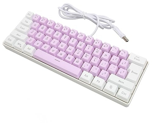 60% Kabelgebundene RGB-Gaming-Tastatur, 61 Tasten, Kompakte Mechanische Tastatur, Büro-Computertastatur für PC, für, für ONE Gamer (Weiß Lila)