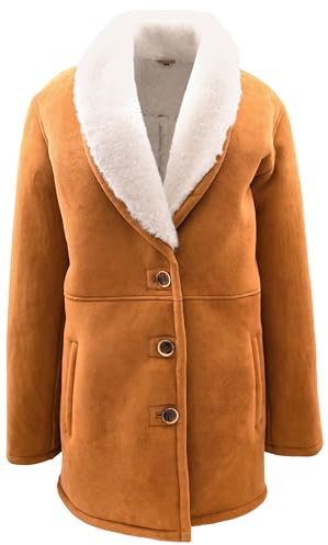 Hus av läder dam konjak fårskinn kappa medellängd vit merino klassisk jacka Brenda, Konjak, 44