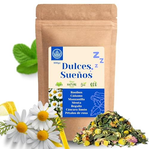 Genérico Té Rooibos,Cañamo,Manzanilla,Menta,Regaliz,Cáscara de Limón,Pétalos de Rosa | Infusión Mejorar el Sueño, Calmante, Ansiedad, Tranquilidad, Relax, Bienestar