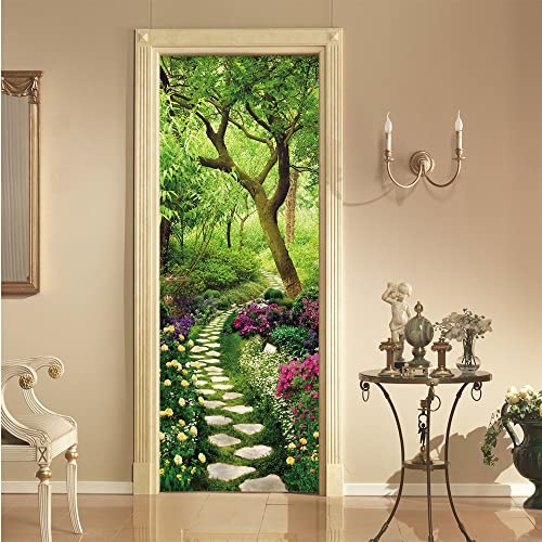 Türtapete Selbstklebend Garten Grün Lila Türfolie Selbstklebend PVC Türaufkleber Abnehmbar Türposter Abziehen und Aufkleben Türtapete Wasserdichte Tür Folie Selbstklebend 90x200cm