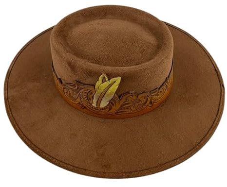 Generic Cowboy Hut Gemsleder Braun mit Lederband Feder M Größe - aus Mexiko - Kunsthandwerk
