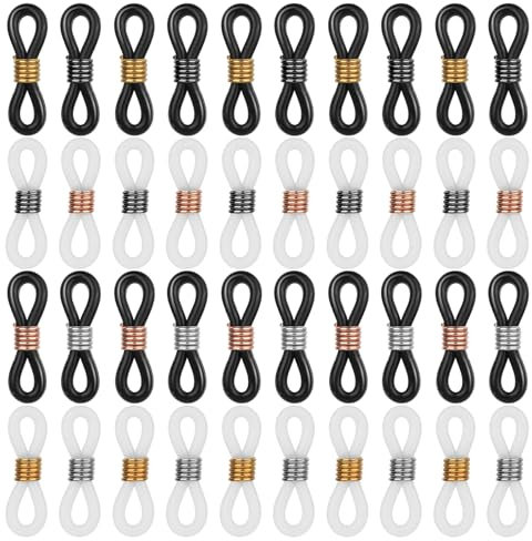 InnoHHustle 100PCS Glasses Chain Connector, Black, White, Metal, Silicone, Classic Style, Anti Slip Silicone Spring Rubber Connector