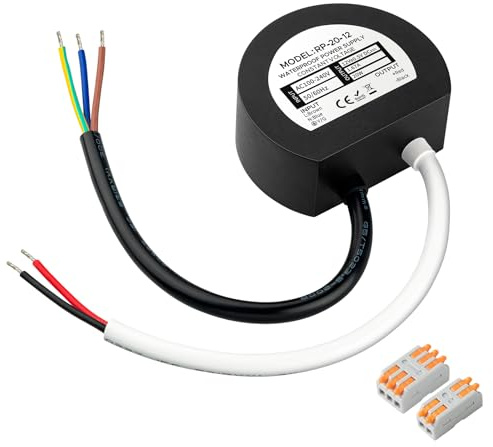 Karyoosi LED Trafo 12V, Trafo 230V auf 12V 20W 1.67A, Wasserdichtes IP67 Runder LED Transformator Für Beleuchtung im Innen- und Außenbereich