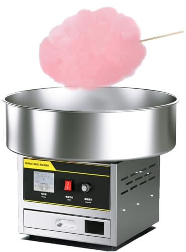 GAYAYAS Máquina Eléctrica Comercial para Hacer Algodón de Azúcar, Temperatura Ajustable, con Cuchara para Azúcar y Cajón de Almacenamiento Grande, para Fiestas y Negocios,Silver