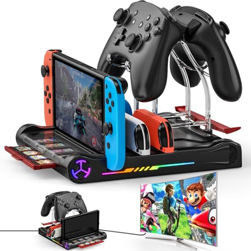 Switch/OLED 4-in-1 Ladestation mit 4K HDMI Bildschirmübertragung | 4 JoyCon Ladeanschlüssen und Multifunktions-Dock