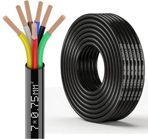 7 x 0,75 mm² Anhängerkabel 12 V 24 V Wohnwagenkabel, 10 m für Wohnmobilanhänger 7 runde elektrische Drähte für die Verdrahtungsverbindung, Abschleppkabel
