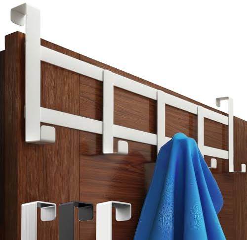 Menz Porte-manteau pour porte, blanc - crochet porte en acier inoxydable, facile à installer - solution suspendue, attache stable