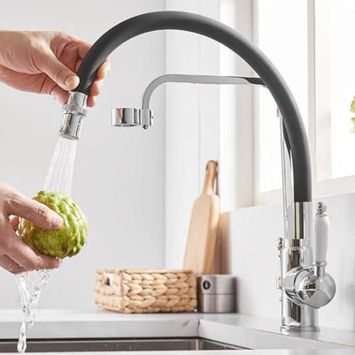 Rubinetto da Cucina a 3 Vie Rubinetto Flessibile per depuratore d'Acqua in Ottone Cromato Flessibile Rubinetto per Acqua purificata Calda e Fredda Girevole Estraibile Rubinetto per lavello da