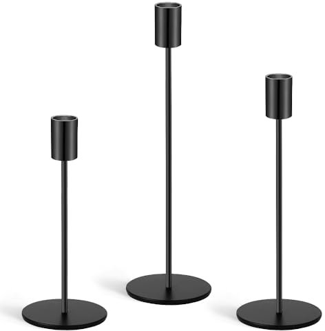 Mivitoom Set of 3 Black Candle Holders Candlestick,Decorative Metal Taper Candle Stand Holder Elegant Tall Candlestick for Home Party Wedding Housewarming Gift