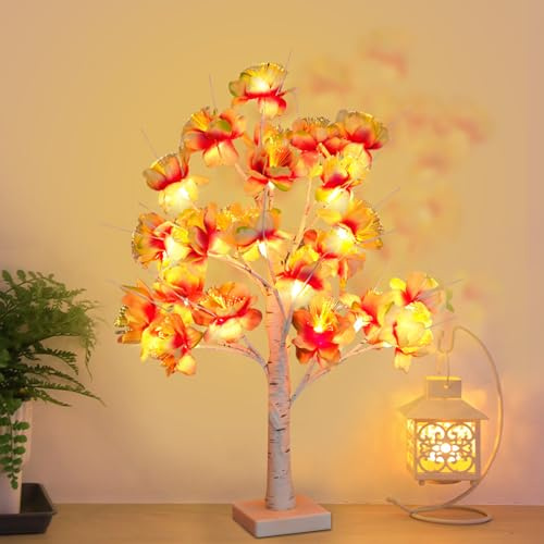 Deko Frühling LED Lichterbaum, 24 Zoll Frühlingsdeko Künstliche Zweige mit 24 LED Blumen, Warmweisß Tischdeko Frühling Zweige Biegsam, USB/Batteriebetrieben, Für Frühling Deko Zimmer Deko (B)
