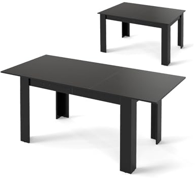 RELAX4LIFE Esstisch, Küchentisch ausziehbar 120-158 x 70 x 76 cm, rechteckiger Esszimmertisch für 4-6 Personen, platzsparender Speisetisch für kleinen Raum, Esszimmer, Küche, Wohnzimmer, Schwarz