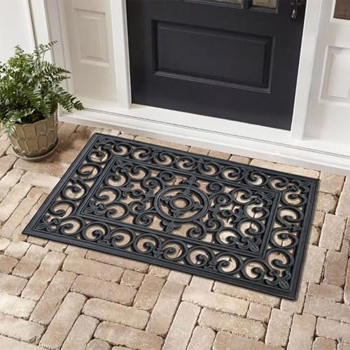 Rubber Door Mat Heavy Duty 40x60 cm Non-Slip Durable Floor Mat Anti-Fatigue Soft Cushioning Indoor Outdoor Use Entryway Hallway (IRON, 40x60 CM)