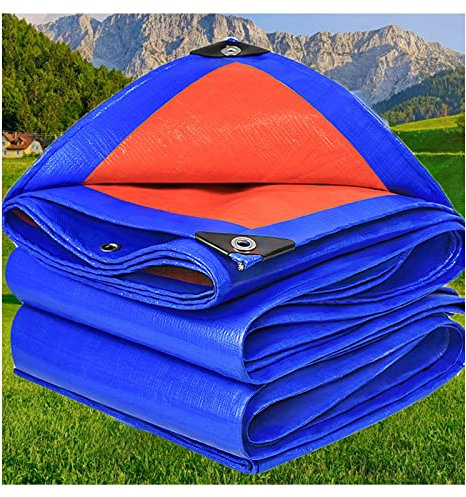 Telone impermeabile di alta qualità, resistente, 140 g/m², in plastica blu/arancione, copertura protettiva durevole per auto, giardino, pesca, 2 x 10 m