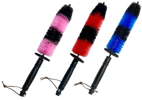 MAGICLULU Cepillo De Limpieza para Ruedas y Neumáticos 3 Piezas Rojo y Azul Negro Cerdas Elásticas y Mango Extendido para Coche, Herramienta De Detalle y Lavado Automotriz, Uso Profesional