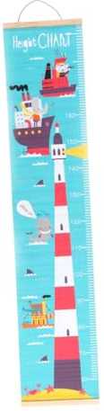 CLISPEED Nordisches Wachstumstabellen Wandbild Leuchtturm für Kinder Strapazierfähiger Stoff mit Holzhaken und Seil Aufrollbar Wanddekoration Kinderzimmer