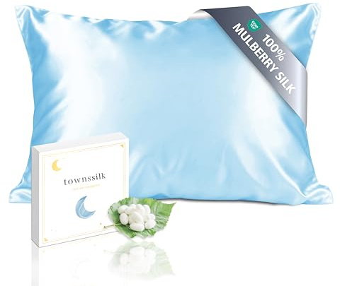 townssilk Seidenkissenbezug 40x60cm – 100% Maulbeerseide, 19mm, beidseitig Seide, Oeko-TEX Zertifiziert, Güteklasse 6A, mit Reißverschluss, 1 Stück,Iceblue