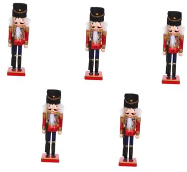 PRETYZOOM 5 Piezas Soldado Cascanueces marioneta de Cascanueces de Navidad de Madera Decoración navideña Rojo