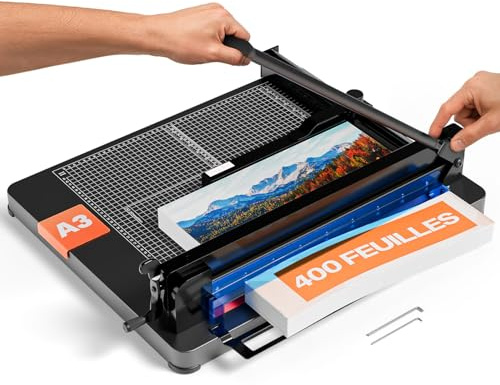 ACROPAQ Taglierina per Carta A3 - Taglierina Professionale, Taglia fino a 400 Fogli, Base in Acciaio Pesante, Superficie Resistente ai Graffi, Blocco di Sicurezza - Taglia carta, Paper Cutter