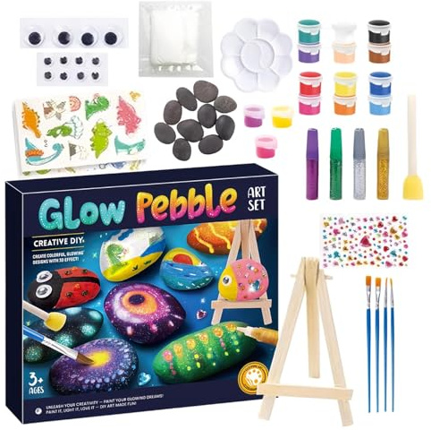 Générique Kit De Peinture Sur Galets Pour - Kit de Décoration de Roches Brillant dans le Noir,Ensemble d'Artisanat de Peinture sur Pierre pour Garçons Filles Famille