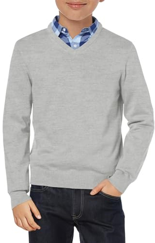 Haloumoning Jersey para niños con cuello en V, uniforme de manga larga, jersey de punto monocolor, básico, informal, ligero