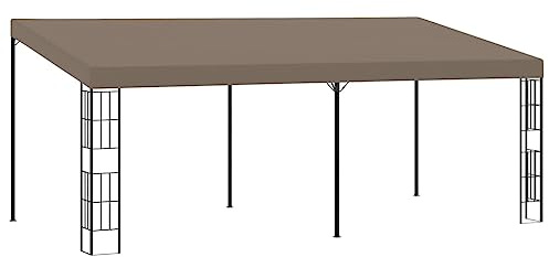 Tonnelle Murale, 6x3 m avec Toit en Polyester, Structure Acier, Pergola Jardin Exterieur, pour Terrasse et Jardin, Protection UV, Couleur Taupe, 6 x 3 x 2.62 m
