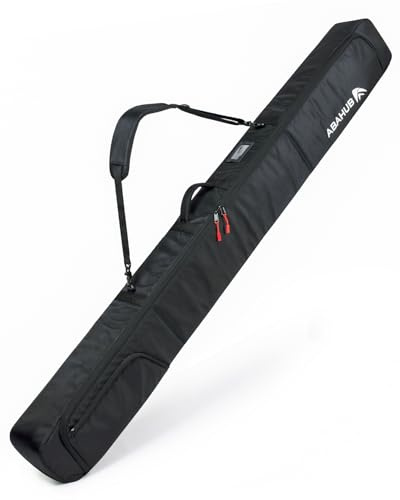 Abahub skidväska vadderad vattentät skidväska för 1 par skidtillbehör skidväska skidväska för flygresor, svart upp till 174 cm