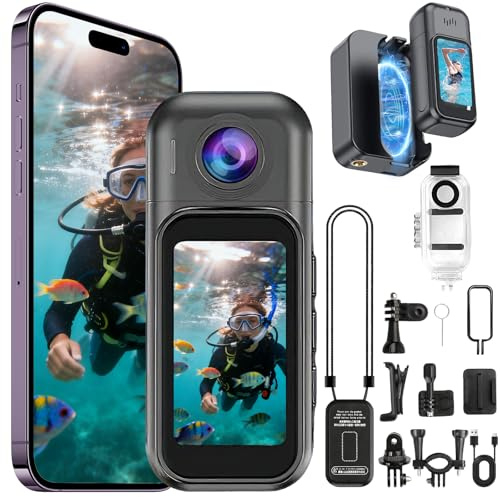 7JI Cámara de Acción 256 G, Pantalla Táctil, Objetivo Giratorio de 180° | Actioncam de 2400 Mah, Resistente al Agua hasta 30 M, Gran Angular de 120°para Ciclismo, Motociclismo, Povs, Vlogs