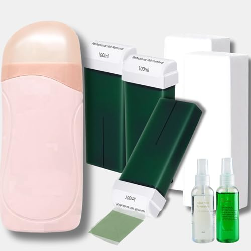 Roll On Waxing Kit for Women with Wax Warmer - Complete Hair Removal Kit with 3 Wax Cartridges, 200 Wax Strips, Pre and Post Wax Spray - Body Waxing Set for Legs, Arms and Underarms
