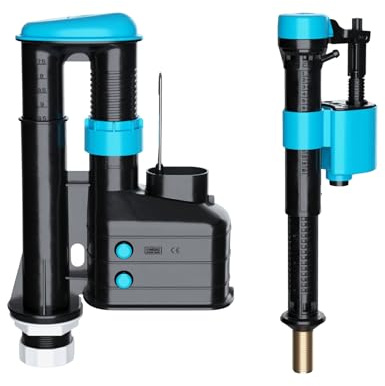 Toilet Flush System Replacement Kit with Fill Valve – Universal Lever Flush Toilet Syphon & Bottom Entry Toilet Fill Valve 1/2” Brass Thread (Dual Flush Toilet Syphon + Bottom Entry Fill Valve)