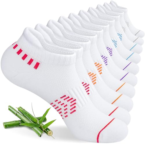 Caldodo Bamboo Trainer Running Socks Womens 6-8, Cushioned Ankle Socks