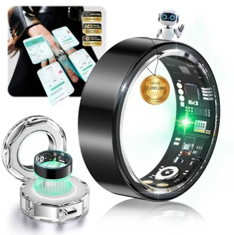 Lozltx Smart Ring Mit kabellose Ladestation【Militärgeprüftes Titan-Design & IP68】【JZ5.2-Chip & 0% Messfehler】 Smartring Fitness Ring - 30 Sprachen & Herren für Android IOS（Schwarz, Größe 10）
