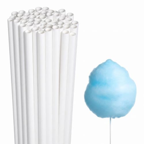 50 palitos de algodón para caramelo, de algodón blanco, conos de paja de papel blanco para cumpleaños, bodas, fiestas, festivales, eventos, fabricación de caramelos