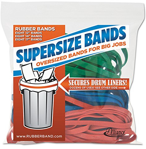 Alliance Rubber 08997 Supersize Bands, Assorted Large Heavy Duty Latex Rubber Bands - 24 Count(Pack of 1), Includes 8 Bands of Each Size (12, 14, 17) in resealable Bag
