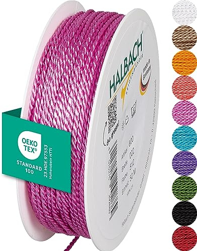 Halbach Satinkordel, 2 mm x 50 m, rosa | Glänzende Acetat-Kordel, Made in Germany und Öko-Tex 100 zertifiziert, waschbar und wetterfest, ideal für Indoor und Outdoor