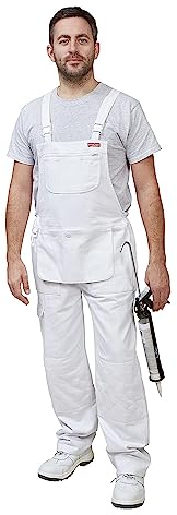 ProDec Lätzchen und Träger Maler-Overall für Männer & Frauen Arbeitskleidung, 100% saugfähige Baumwolle Bohrer, weiß Malerei Overalls, Dekorateure Männer & Frauen Latzhose, Maler Tasche