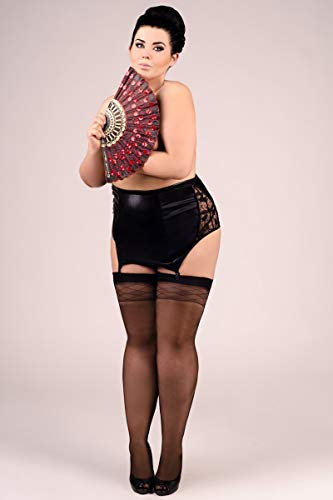 Klassischer wetlook-Strumpfhaltergürtel mit Spitze und Schnürung Retro Hüftgürtel Strumpfhalter in schwarz von Andalea (38/40)