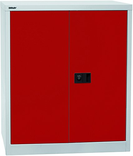 BISLEY Original Flügeltürenschrank Universal,1 Fachboden,2 OH,Metall,Korpus Lichtgrau,Fronten Kardinalrot,40 x 91.4 x 100 cm,Professionelle,Montiert,Mehrzweckschrank,Garage,Arbeitszimmer,Lagerschrank