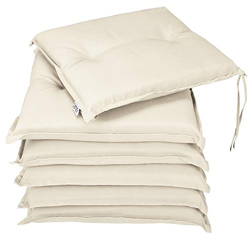 DeTeX Stuhlauflagen Boston 6er Set Wasserabweisend Kissen Sitzkissen Stuhlkissen Auflage Sitzauflage Creme