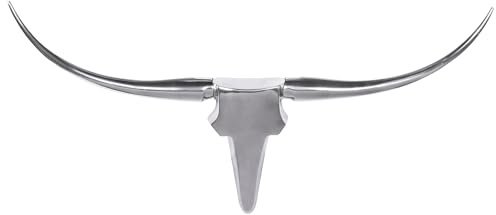 FineBuy Deko Geweih Bull M FB37875 Silber 100 cm Aluminium Design Hörner, Wanddekoration Stierkopf Horn Modern, Wandskulptur Geweih-Jagdtrophäe Metall, Longhorn Wandschmuck Groß