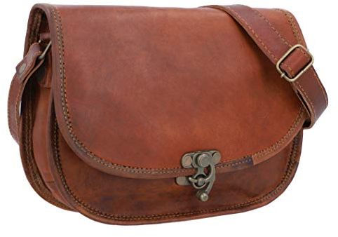 Gusti Leder Umhängetasche - Edda Handtasche Leder Damen klein & in Braun, Boho Vintage Style aus Ziegenleder mit Hakverschluss & verstellbarem Gurt